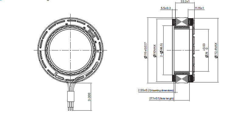115ZWC37X-1 115mm frameless motor drawing