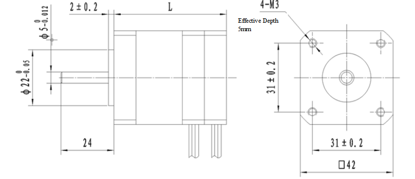 42BLF 42mm BLDC Motor dimension drawing