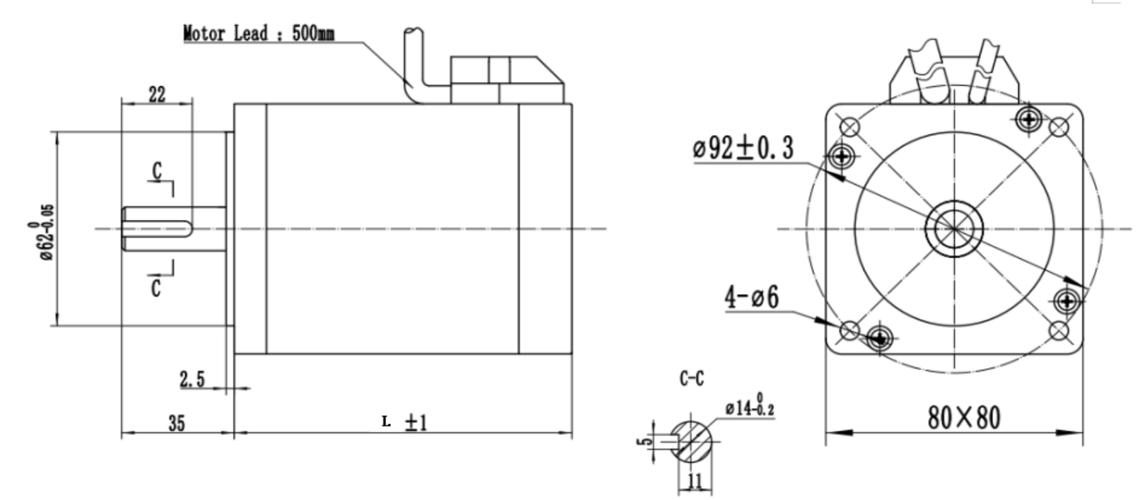 80BLF 80mm BLDC motor drawing