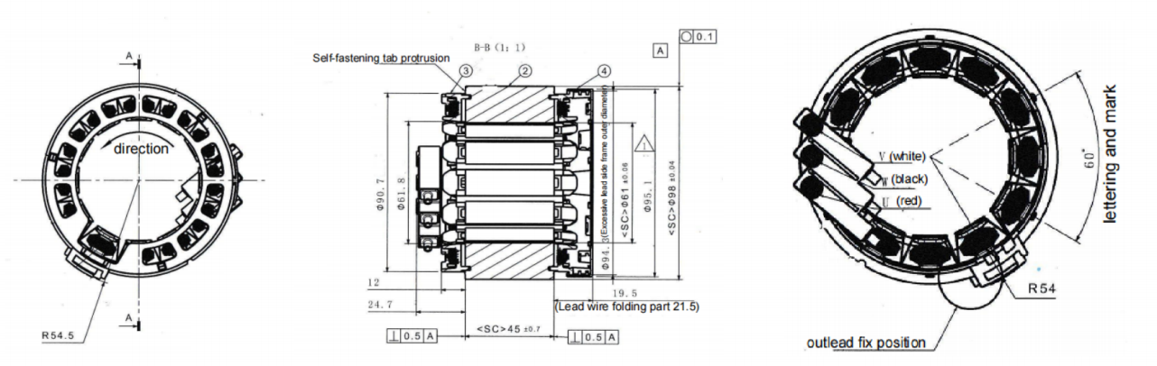 98mm 98O.D. desenho de estator de enrolamento concentrado