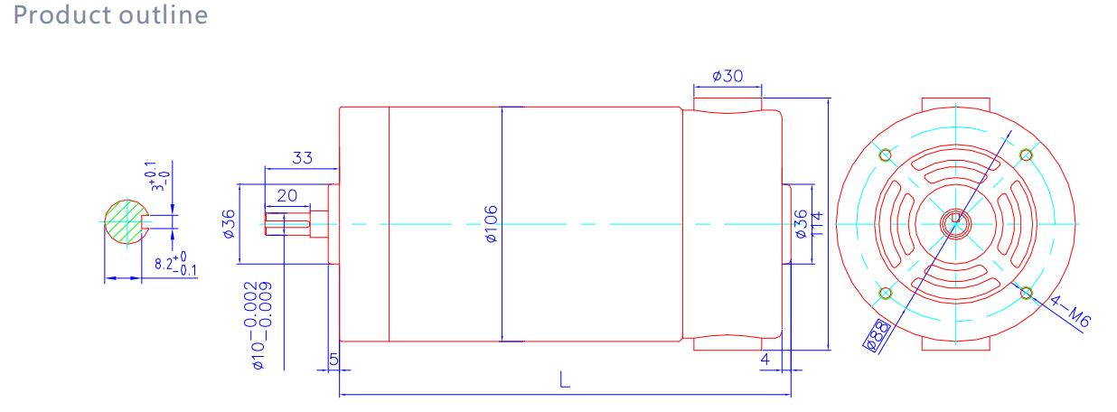 106ZYT brushed dc motor drawing