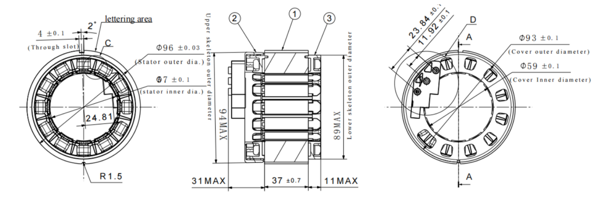 96mm 96O.D. desenho de estator de enrolamento concentrado