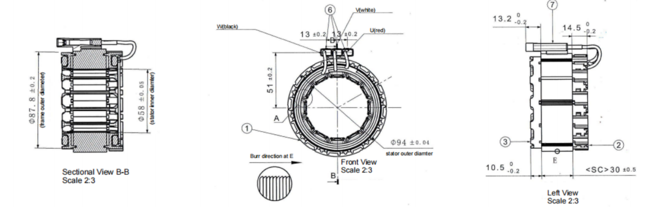 94mm 94O.D. desenho de estator de enrolamento concentrado