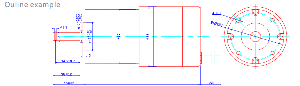 80mm brushless gear motor drawing