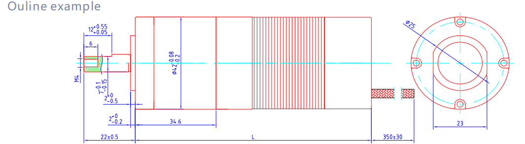 42mm brushless gear motor drawing