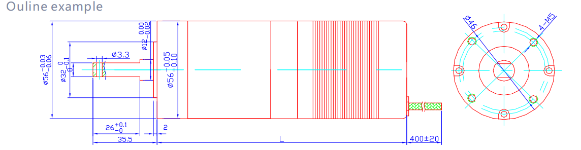 56mm brushless gear motor drawing