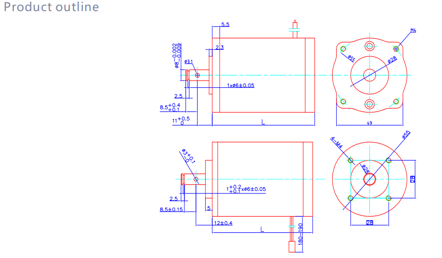 55ZYN brushed dc motor drawing