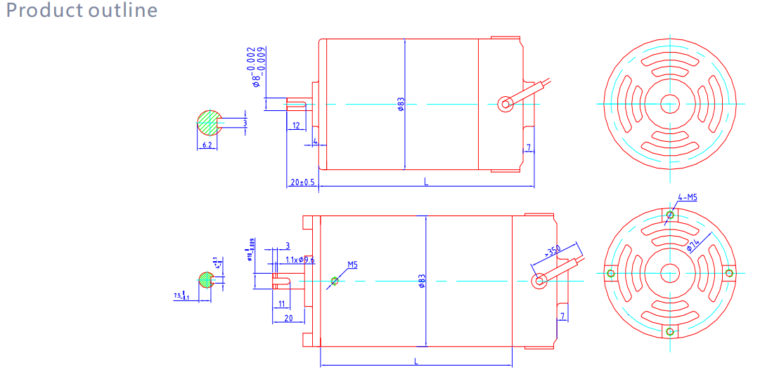 83ZYT brushed dc motor drawing